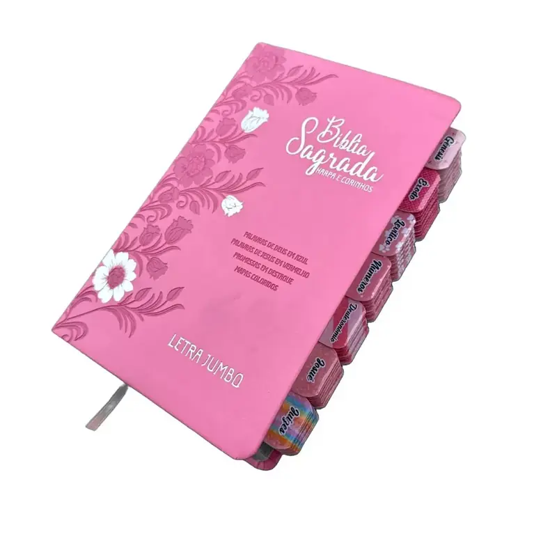 Foto do produto Bíblia Jumbo Floral Rosa Full Color com abas Colocadas ARC