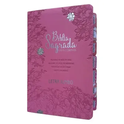 Capa do livro Bíblia Letra Jumbo Rosa Clara Com Abas Adesivas coladas